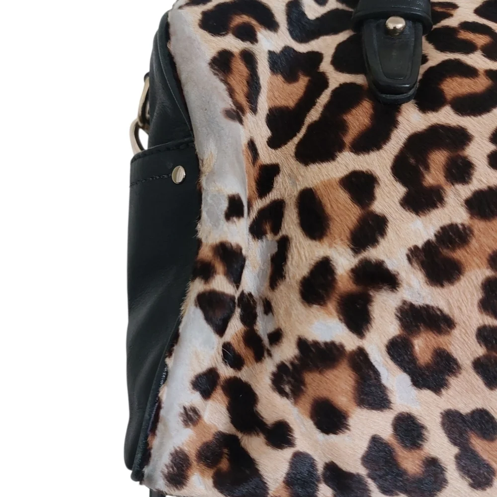 Cole Haan Leopard Print Satchel with Black Straps